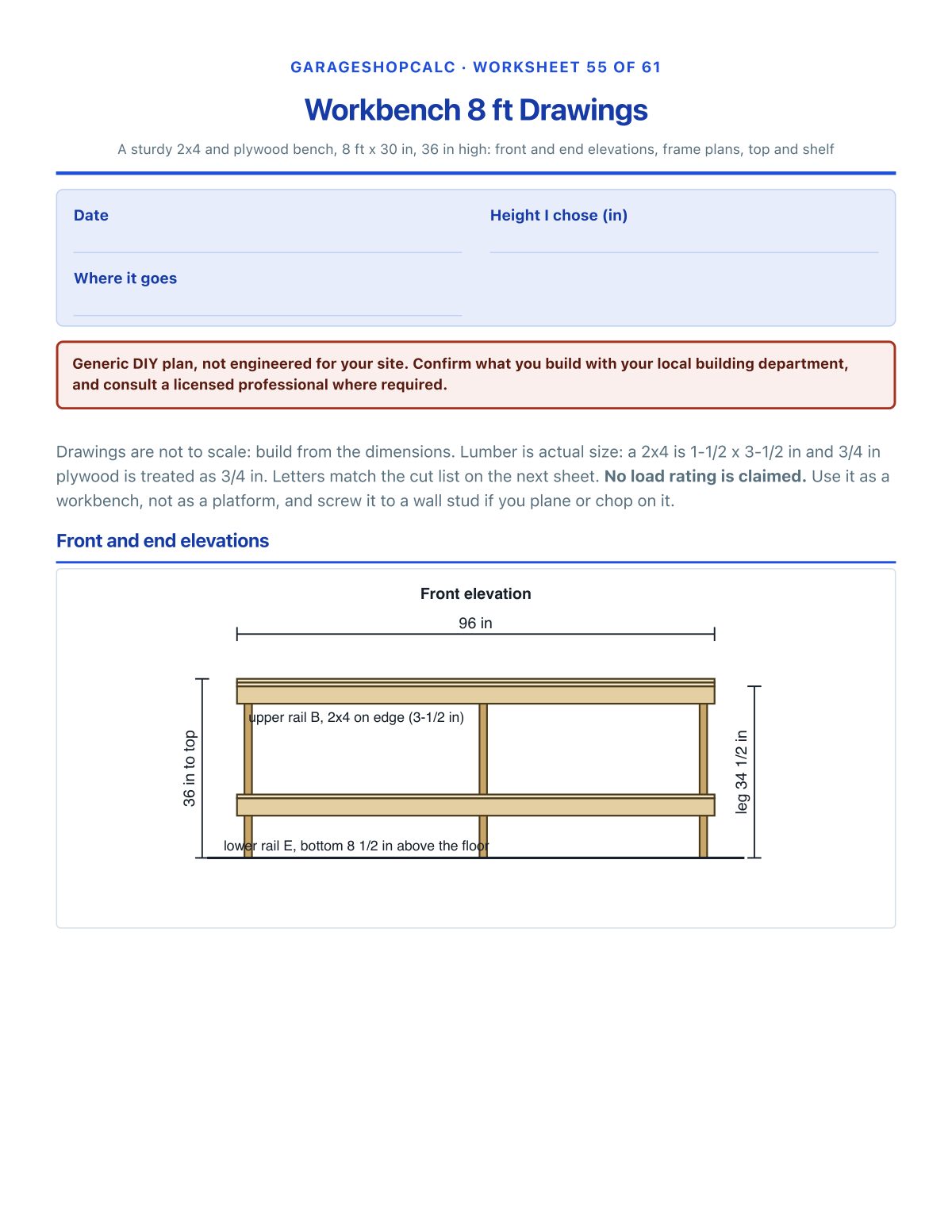 A real 2x4 and plywood workbench plan, dimensioned